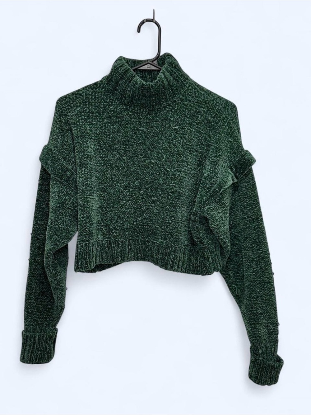Urban Outfitters Cropped Knit Chenille Mock Neck Sweater in Green Size XS